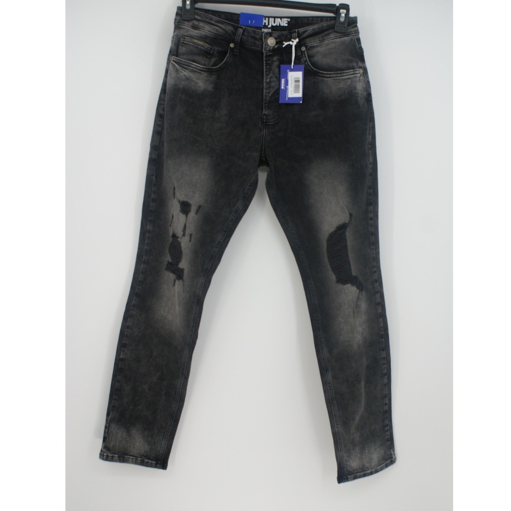 Sixth June Paris Mens Slim Fit Distressed Ripped Jeans Faded Black Size 32 NWT